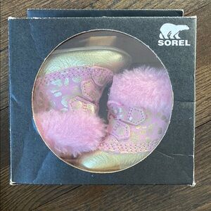Sorel Pink and Gold Baby Booties